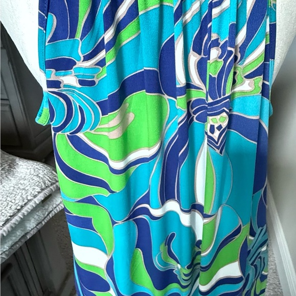 Vibrant Blue and Green Patterned halter neck dress TRINA TURK size L - Picture 6 of 8